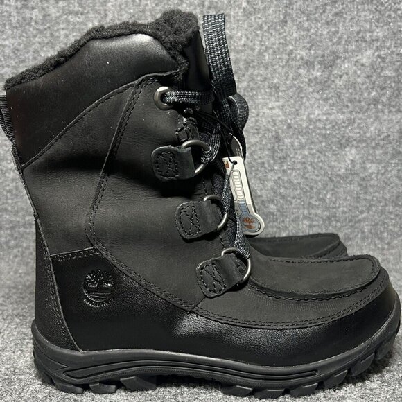 Timberland Chillberg Waterproof Boots Boys Size 2 Black Sherpa Lined - Picture 1 of 8